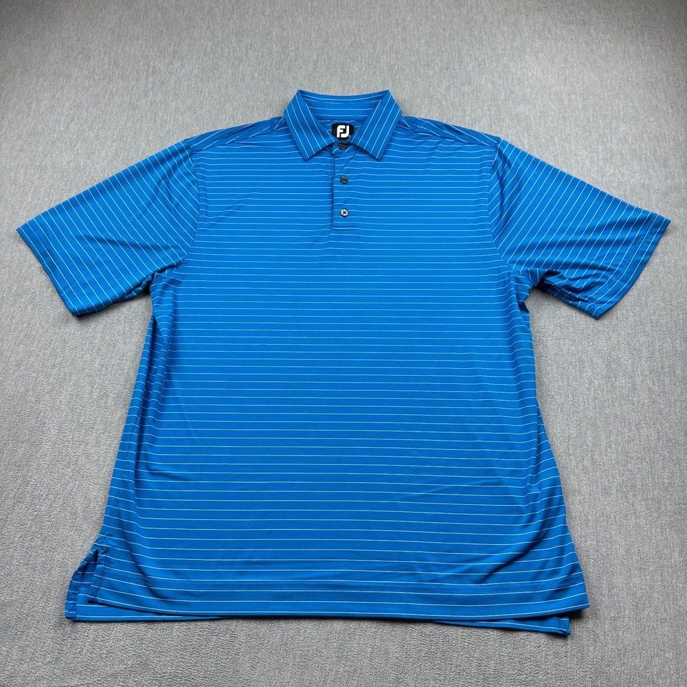 Footjoy Shirt Mens Large Blue Stripe Performance Short Sleeve Polo Golf Button